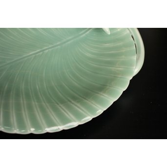 三代 真葛香山/宮川香山 青磁釉河骨二翡翠 菓子器　K402 