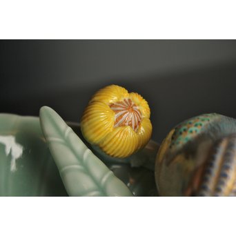 三代 真葛香山/宮川香山 青磁釉河骨二翡翠 菓子器　K402 