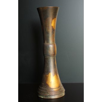 秦蔵六銘  塗金青銅立鼓式花瓶　S2880 