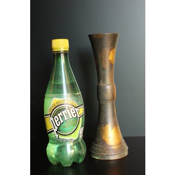 秦蔵六銘  塗金青銅立鼓式花瓶　S2880 