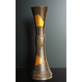 秦蔵六銘  塗金青銅立鼓式花瓶　S2880 