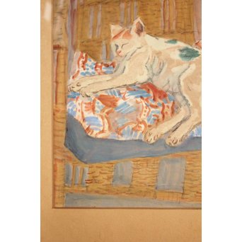 小山周次 水彩[眠る猫]　S2898　 