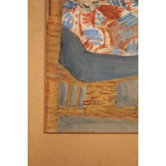 小山周次 水彩[眠る猫]　S2898　 