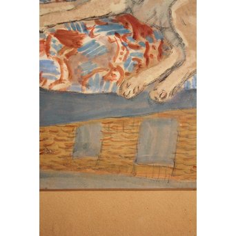 小山周次 水彩[眠る猫]　S2898　 