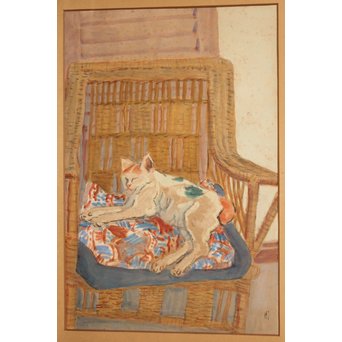 小山周次 水彩[眠る猫]　S2898　