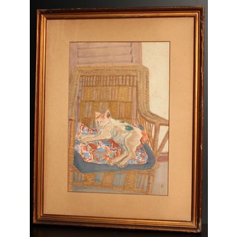 小山周次 水彩[眠る猫]　S2898　 