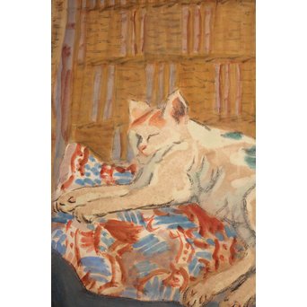 小山周次 水彩[眠る猫]　S2898　 