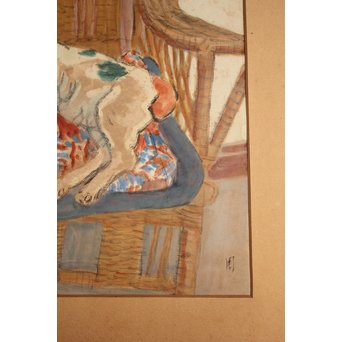 小山周次 水彩[眠る猫]　S2898　 