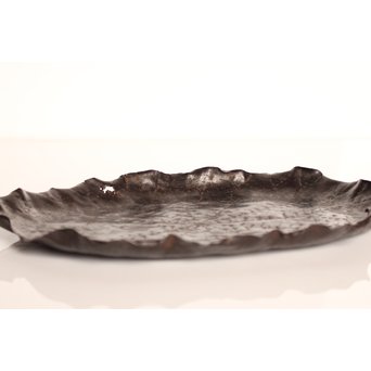 山田宗美弟子 黒瀬宗世 鉄打出蓮葉煎茶盆　K428 