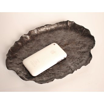 山田宗美弟子 黒瀬宗世 鉄打出蓮葉煎茶盆　K428 