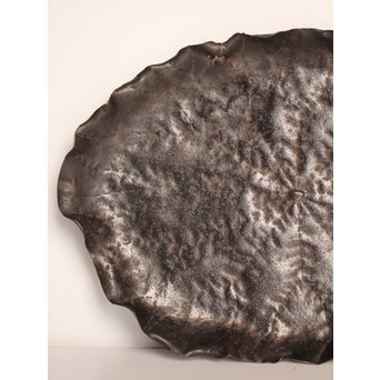 山田宗美弟子 黒瀬宗世 鉄打出蓮葉煎茶盆　K428 