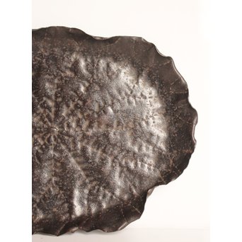 山田宗美弟子 黒瀬宗世 鉄打出蓮葉煎茶盆　K428 