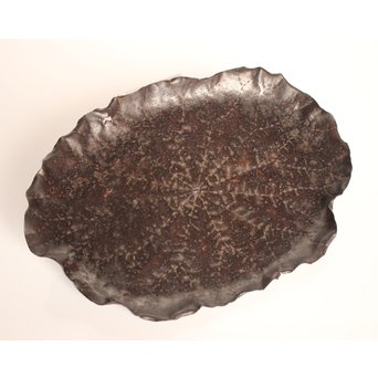 山田宗美弟子 黒瀬宗世 鉄打出蓮葉煎茶盆　K428 