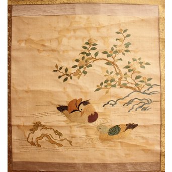 明治刺繍掛物/掛軸　K434