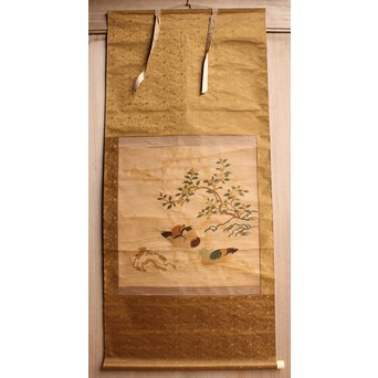 明治刺繍掛物/掛軸　K434 