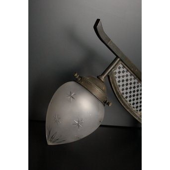 稀少切子シェード市松硝子ブラケット照明　A1680 