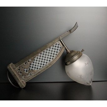 稀少切子シェード市松硝子ブラケット照明　A1680