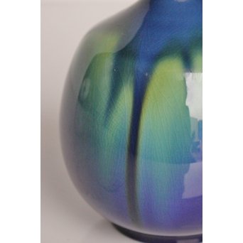 人間国宝 三代徳田八十吉作 金文字銘 耀彩花生　S2908 