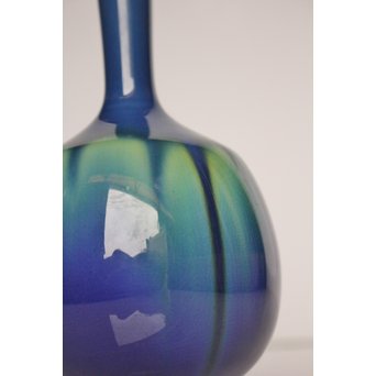 人間国宝 三代徳田八十吉作 金文字銘 耀彩花生　S2908 