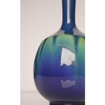 人間国宝 三代徳田八十吉作 金文字銘 耀彩花生　S2908 