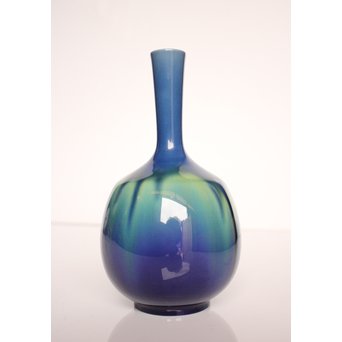 人間国宝 三代徳田八十吉作 金文字銘 耀彩花生　S2908