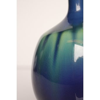 人間国宝 三代徳田八十吉作 金文字銘 耀彩花生　S2908 