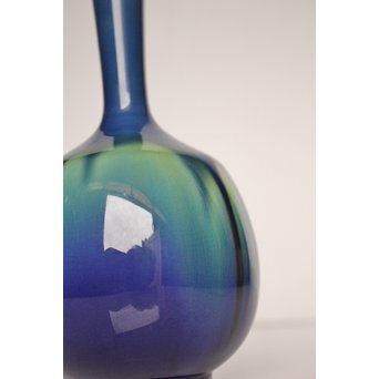 人間国宝 三代徳田八十吉作 金文字銘 耀彩花生　S2908 