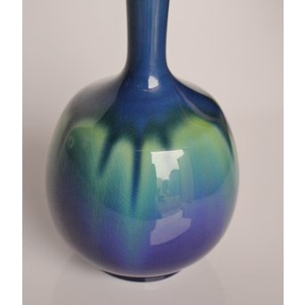 人間国宝 三代徳田八十吉作 金文字銘 耀彩花生　S2908 