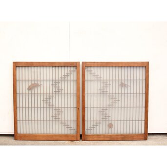 松竹梅の幾何学組子ガラス書院 2枚1組　R2042 