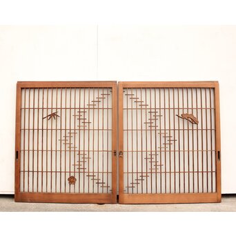 松竹梅の幾何学組子ガラス書院 2枚1組　R2042