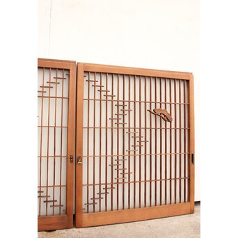 松竹梅の幾何学組子ガラス書院 2枚1組　R2042 