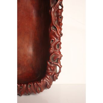 唐木自然木風刳物 随形煎茶盆/香盆　K452 