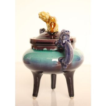 彩釉香炉 三代徳田 正彦/ 八十吉　K456 