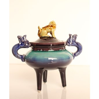 彩釉香炉 三代徳田 正彦/ 八十吉　K456 