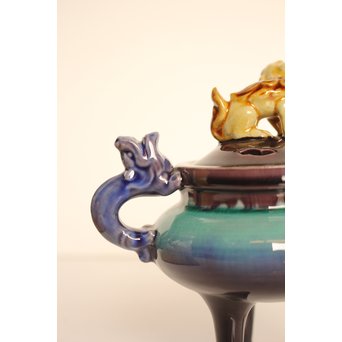 彩釉香炉 三代徳田 正彦/ 八十吉　K456 