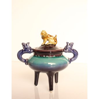 彩釉香炉 三代徳田 正彦/ 八十吉　K456 