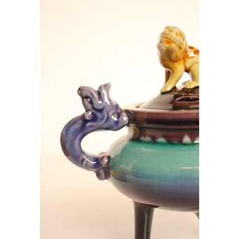 彩釉香炉 三代徳田 正彦/ 八十吉　K456 