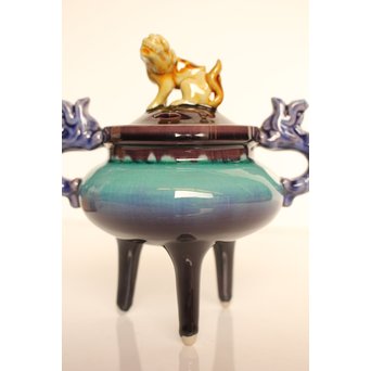 彩釉香炉 三代徳田 正彦/ 八十吉　K456 