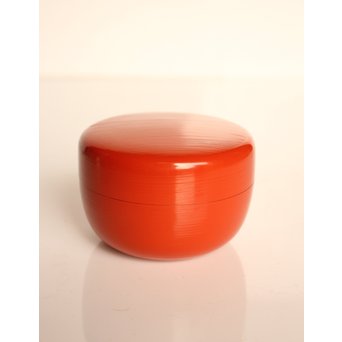 裏千家 淡々斎花押 松斉銘 朱刷毛目平棗　K461 