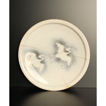 初期伊万里 吹墨鷺文中皿　S2922