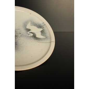 初期伊万里 吹墨鷺文中皿　S2922 