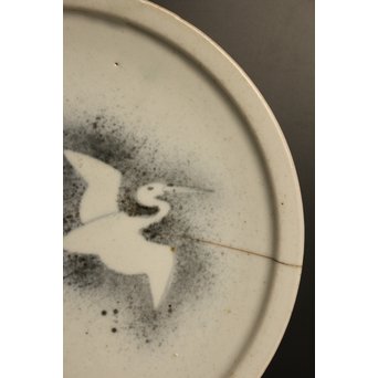 初期伊万里 吹墨鷺文中皿　S2922 