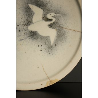 初期伊万里 吹墨鷺文中皿　S2922 