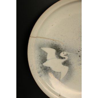 初期伊万里 吹墨鷺文中皿　S2922 