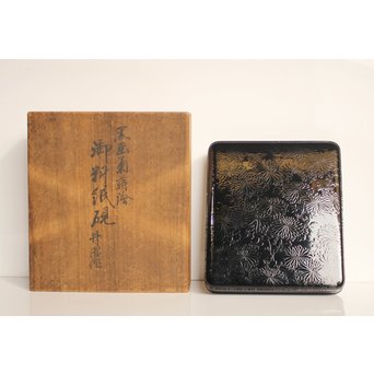 赤塚自得 黒画菊蒔絵御料紙硯　S2932