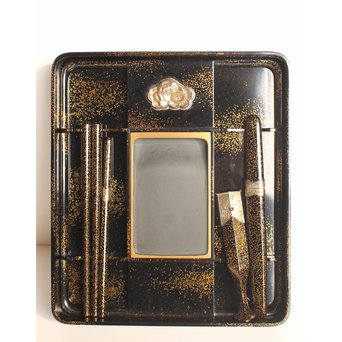 赤塚自得 黒画菊蒔絵御料紙硯　S2932 