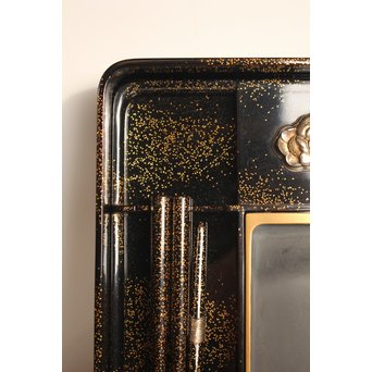 赤塚自得 黒画菊蒔絵御料紙硯　S2932 