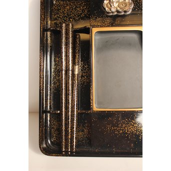 赤塚自得 黒画菊蒔絵御料紙硯　S2932 