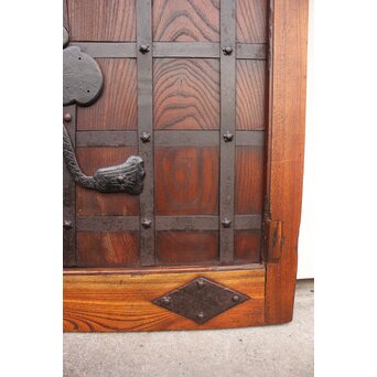 鉄尽総欅格子蔵戸　W535Y 