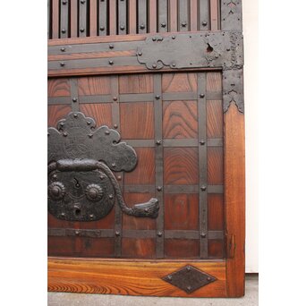 鉄尽総欅格子蔵戸　W535Y 